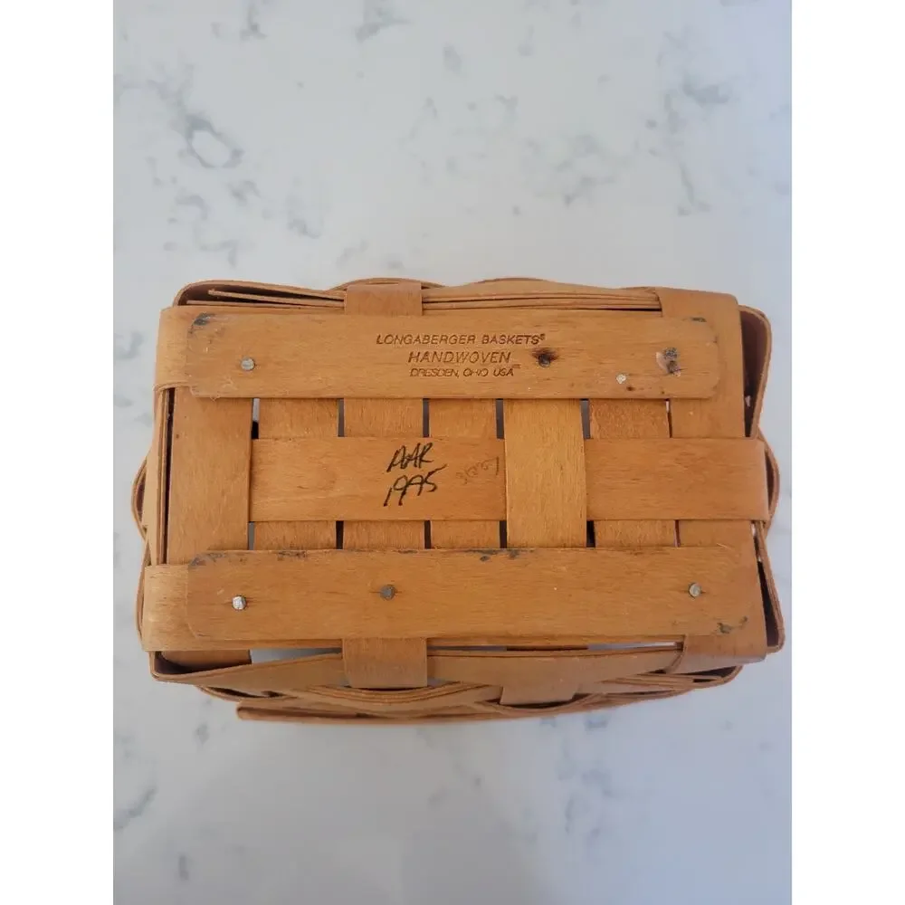 Authentic VTG Longaberger '95 Wood Split Basket Leather Handles Signed